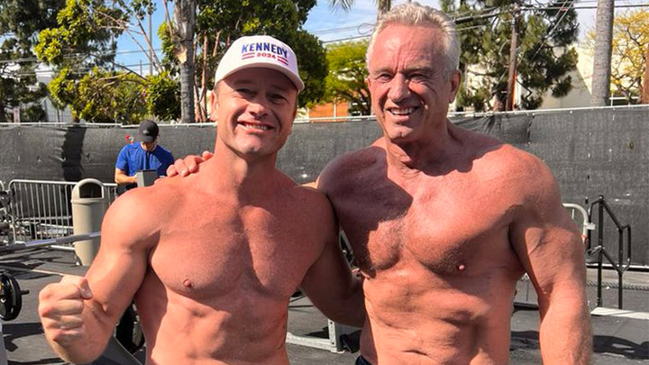 Shirtless fit men including RFK Jr. smiling post-workout—highlighting improved muscle tone and body transformation through Forty Health testosterone replacement program. Keywords: “trt client results transformation,” “testosterone replacement therapy before and after,” “buy trt online results men.”