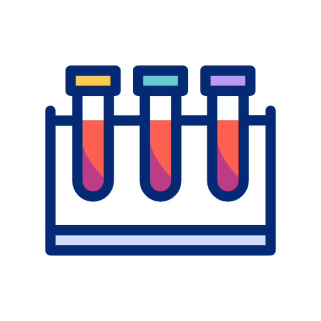 Vector animation of three colorful test tubes filled with blood, representing the lab-analyzed male hormone panel from an at-home testosterone testing kitâ€”used to evaluate biomarkers like free and total testosterone, SHBG, PSA, and estradiol for erectile dysfunction, low T, and performance fatigue.