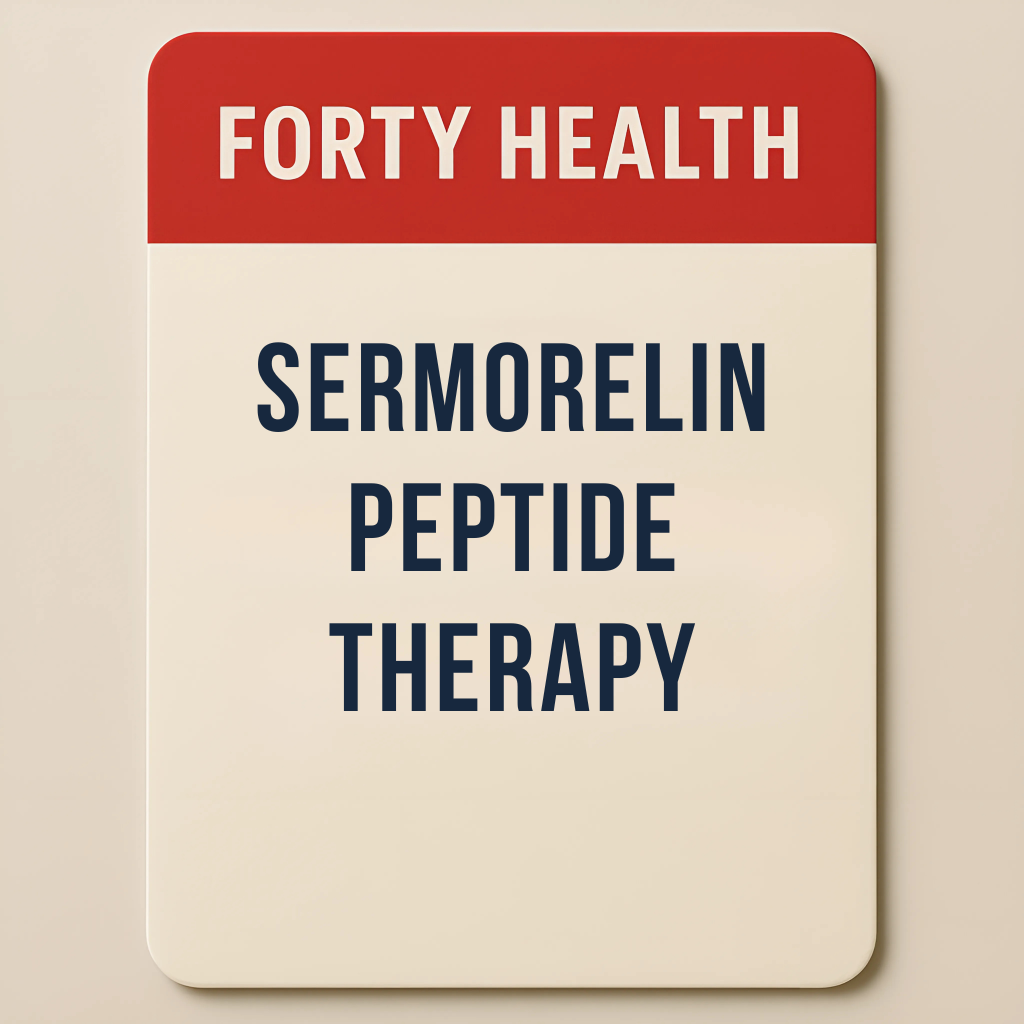 Sermorelin Peptide Therapy by Forty Health – physician-prescribed peptide treatment to boost natural growth hormone HGH production, may support fat loss, energy, longevity, and anti-aging for men, wellness, secretagogue. 