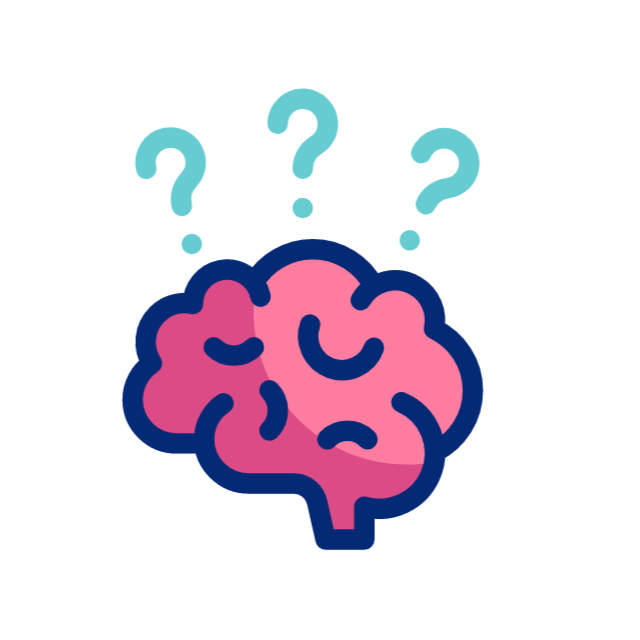 Confused brain with question marks above it, capturing the stress and uncertainty men feel about their performance — which Clutch helps erase with its proven, fast-acting ED solution.
