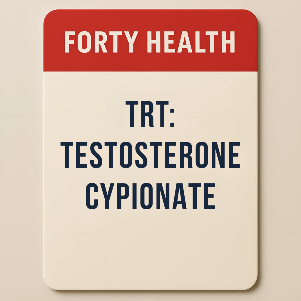 Testosterone Cypionate TRT by Forty Health – prescription hormone therapy for men, premium testosterone replacement treatment, 100mg and 200mg injections with oral options available.