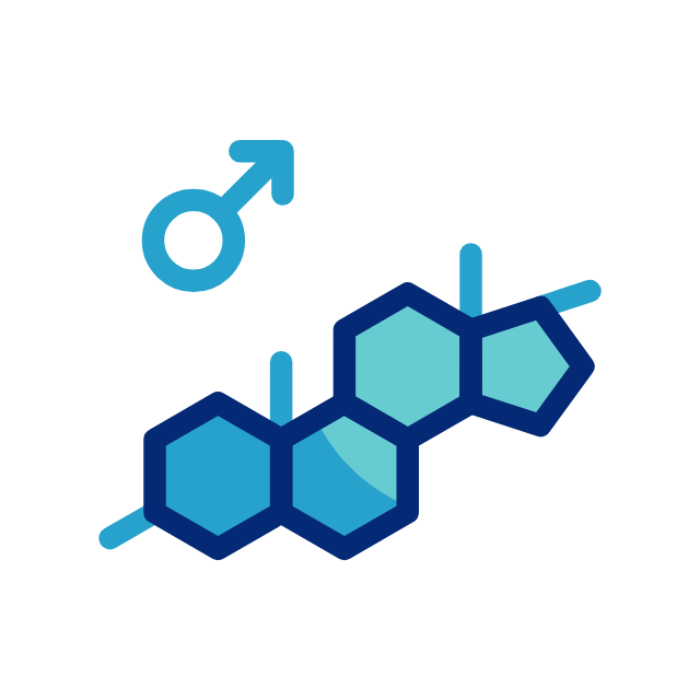 Graphic of rising testosterone molecule and male gender symbol, illustrating hormone health improvements through regular at-home testing kits measuring free testosterone, estradiol, and SHBG critical for reversing low testosterone symptoms, improving muscle mass, mood, and sex drive for the Low T epidemic due to ultra-processed foods, BPAs, and EDCs.