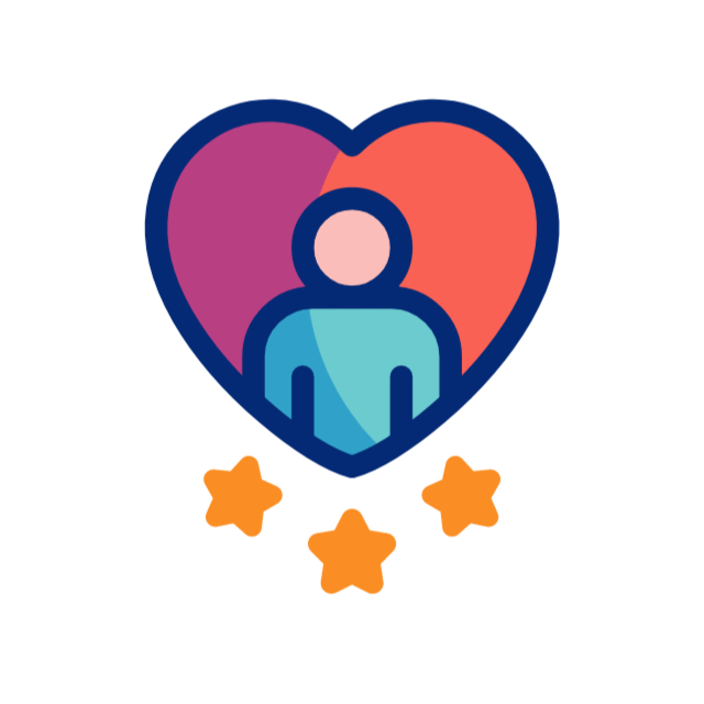 Icon of a person within a heart surrounded by stars, representing Clutch’s doctor-backed care, outstanding customer satisfaction, and thousands of men who’ve trusted our prescription ED treatments for real results.